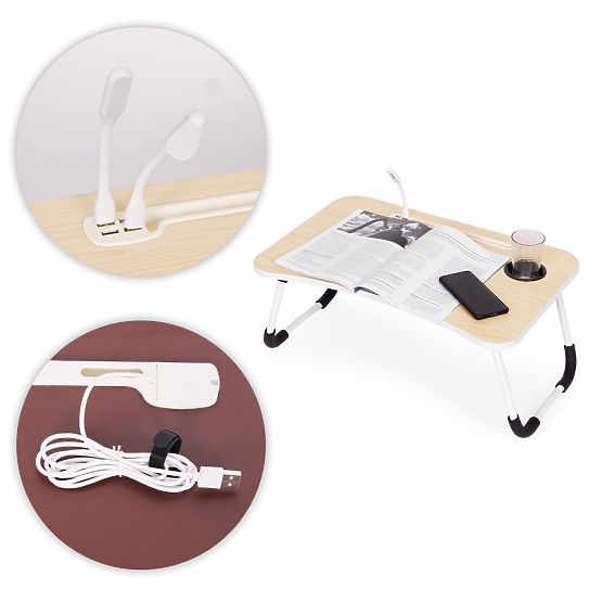Skládací podstavec pod notebook 60x40 cm s lampičkou a ventilátorem ModernHome