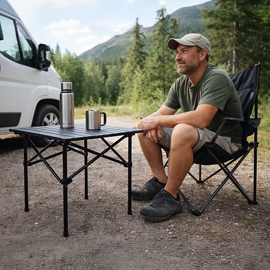 Skládací turistický stůl 53x55 cm kempingový s taškou černý MultiGarden