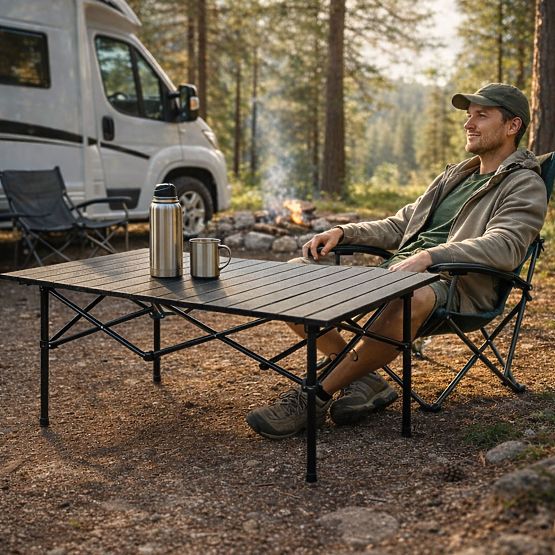 Skládací turistický stůl 95x55 cm kempingový s taškou černý MultiGarden