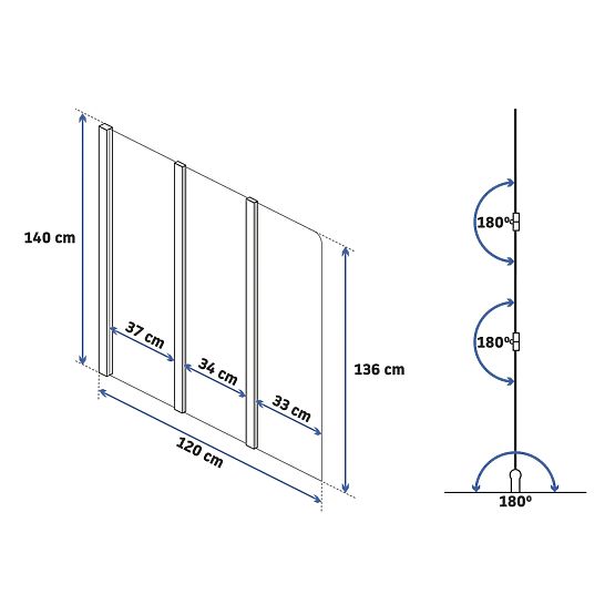 Skládací vanová zástěna Rea Agat-3 120 ZLATÝ KARTÁČOVANÝ