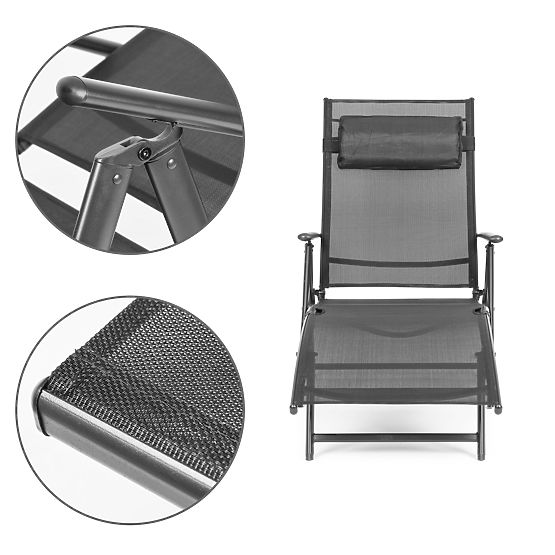 Skládací zahradní plážové lehátko s nastavitelným opěradlem, ocelová konstrukce, šedé MultiGarden