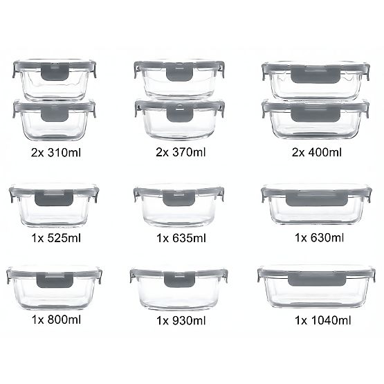 Skleněné nádoby na potraviny CATONIA - sada 12 kusů