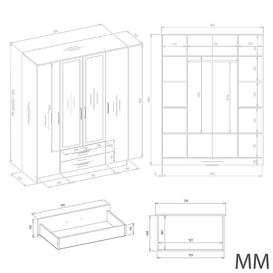 Skříň Romana 160 X 205 ZRCADLO KAŠMÍR BÉŽOVÁ