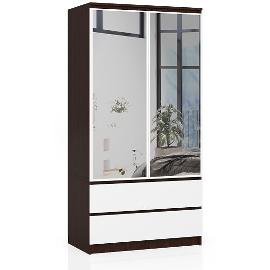 SKŘÍŇ S 90 cm 2 DVEŘE 2 ZÁSUVKY 2 ZRCADLA PK WENGE / BÍLÁ