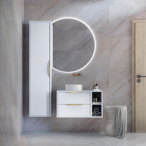 Skříňka pod umyvadlo na desku Avila 2.0, 60 cm, rýhovaná, zlaté úchyty, bílá