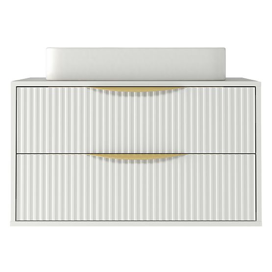 Skříňka pod umyvadlo na desku Avila 2.0, 80 cm, drážkovaná, zlaté úchyty, bílá