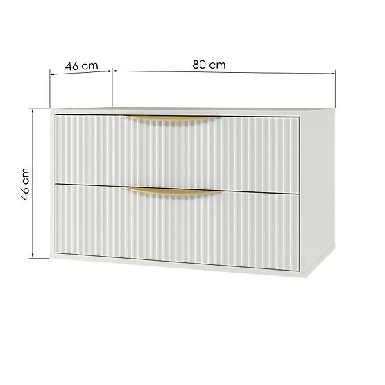 Skříňka pod umyvadlo na desku Avila 2.0, 80 cm, drážkovaná, zlaté úchyty, bílá