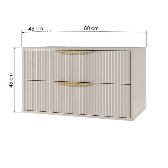 Skříňka pod umyvadlo na desku Avila 2.0, 80 cm, rýhovaná, zlaté úchyty, kašmír