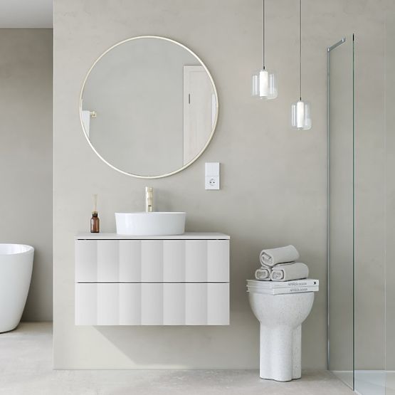 Skříňka pod umyvadlo na desku Grita 80 cm, bílá, vlnitý čelní panel