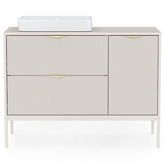 Skříňka pod umyvadlo na desku Livia 100 cm, kašmírová, kovové nožky, rýhovaná