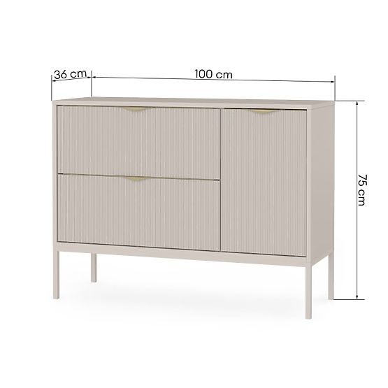 Skříňka pod umyvadlo na desku Livia 100 cm, kašmírová, kovové nožky, rýhovaná