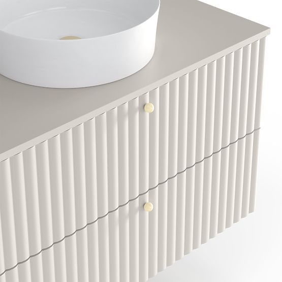 Skříňka pod umyvadlo na desku Nelli 80 cm, kašmírová, rýhovaná, zlaté úchyty
