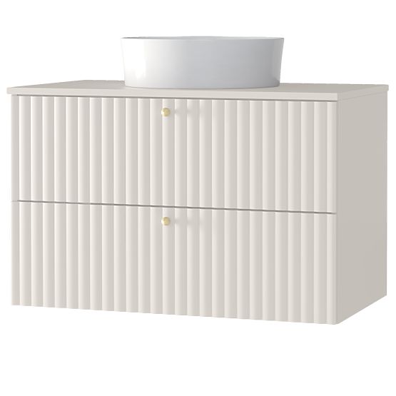 Skříňka pod umyvadlo na desku Nelli 80 cm, kašmírová, rýhovaná, zlaté úchyty