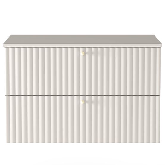 Skříňka pod umyvadlo na desku Nelli 80 cm, kašmírová, rýhovaná, zlaté úchyty
