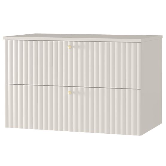 Skříňka pod umyvadlo na desku Nelli 80 cm, kašmírová, rýhovaná, zlaté úchyty