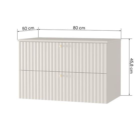 Skříňka pod umyvadlo na desku Nelli 80 cm, kašmírová, rýhovaná, zlaté úchyty