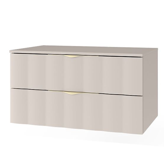 Skříňka pod umyvadlo na desku Omi 80 cm, vlnitý čelní panel, zlaté úchyty, kašmírová béžová