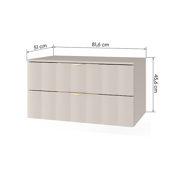 Skříňka pod umyvadlo na desku Omi 80 cm, vlnitý čelní panel, zlaté úchyty, kašmírová béžová