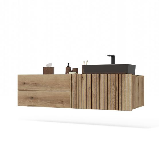 SKŘÍŇKA POD UMYVADLO TIGO 1D2S DUB EVOKE 140 CM 2 ZÁSUVKY RÝHOVANÝ PŘEDNÍ PANEL ZÁVĚSNÁ