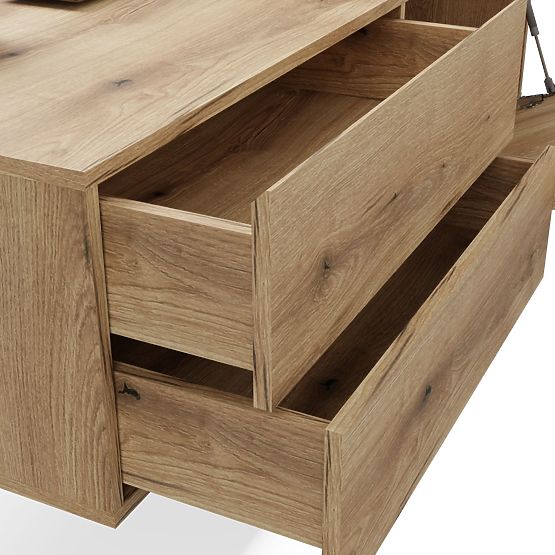 SKŘÍŇKA POD UMYVADLO TIGO 1D2S DUB EVOKE 140 CM 2 ZÁSUVKY RÝHOVANÝ PŘEDNÍ PANEL ZÁVĚSNÁ