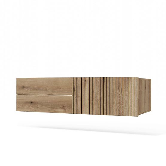 SKŘÍŇKA POD UMYVADLO TIGO 1D2S DUB EVOKE 140 CM 2 ZÁSUVKY RÝHOVANÝ PŘEDNÍ PANEL ZÁVĚSNÁ