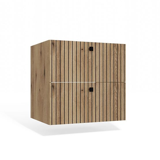 SKŘÍŇKA POD UMYVADLO TIGO 60 2S DUB EVOKE 2 ZÁSUVKY DRÁŽKOVANÝ ČELNÍ PANEL ZÁVĚSNÁ