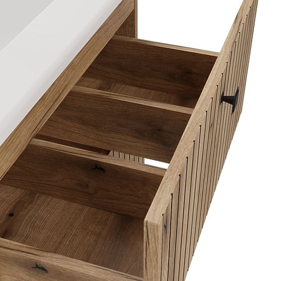 SKŘÍŇKA POD UMYVADLO TIGO 60 2S DUB EVOKE 2 ZÁSUVKY DRÁŽKOVANÝ ČELNÍ PANEL ZÁVĚSNÁ