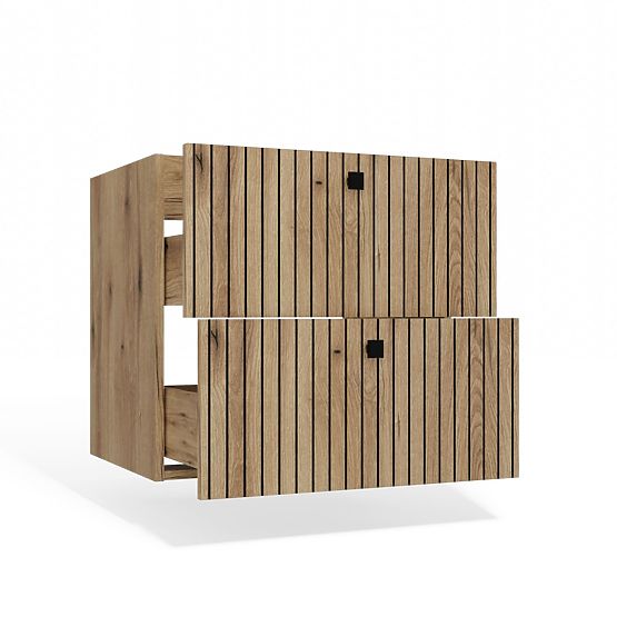 SKŘÍŇKA POD UMYVADLO TIGO 60 2S DUB EVOKE 2 ZÁSUVKY DRÁŽKOVANÝ ČELNÍ PANEL ZÁVĚSNÁ