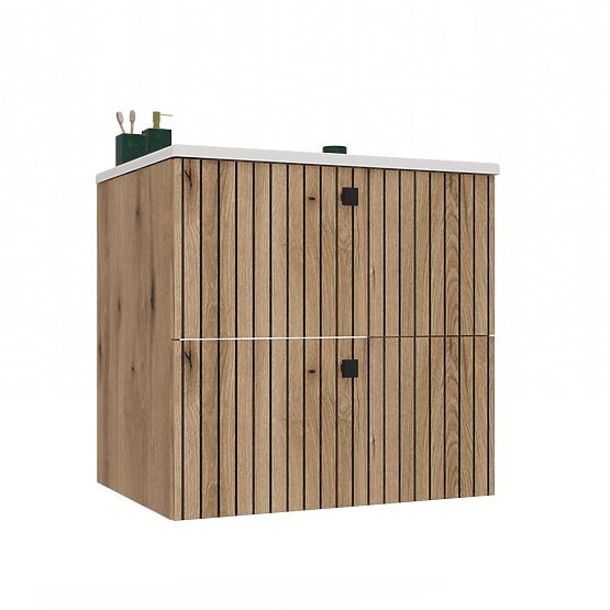 SKŘÍŇKA POD UMYVADLO TIGO 60 2S DUB EVOKE RÝHOVANÝ ČELNÍ PANEL + UMYVADLO