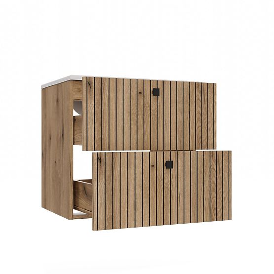 SKŘÍŇKA POD UMYVADLO TIGO 60 2S DUB EVOKE RÝHOVANÝ ČELNÍ PANEL + UMYVADLO