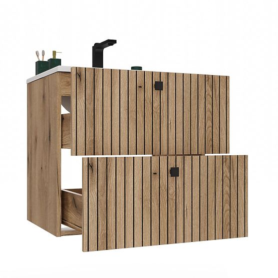 SKŘÍŇKA POD UMYVADLO TIGO 60 2S DUB EVOKE RÝHOVANÝ ČELNÍ PANEL + UMYVADLO