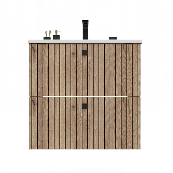 SKŘÍŇKA POD UMYVADLO TIGO 60 2S DUB EVOKE RÝHOVANÝ ČELNÍ PANEL + UMYVADLO