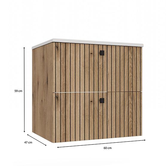 SKŘÍŇKA POD UMYVADLO TIGO 60 2S DUB EVOKE RÝHOVANÝ ČELNÍ PANEL + UMYVADLO