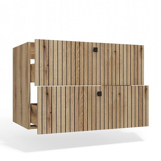 SKŘÍŇKA POD UMYVADLO TIGO 80 2S DUB EVOKE 2 ZÁSUVKY DRÁŽKOVANÝ ČELNÍ PANEL ZÁVĚSNÁ