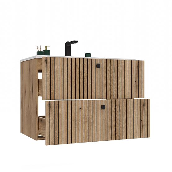 SKŘÍŇKA POD UMYVADLO TIGO 80 2S DUB EVOKE DRÁŽKOVANÝ ČELO + UMYVADLO