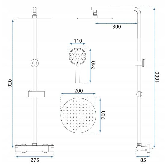 Sprchová sada s termostatem REA Bliss zlatá kartáčovaná