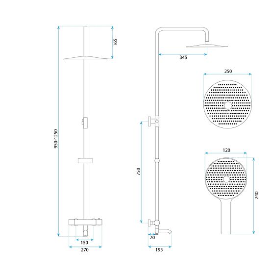 Sprchová sada s termostatem Rea Lungo Diamond Zlatá