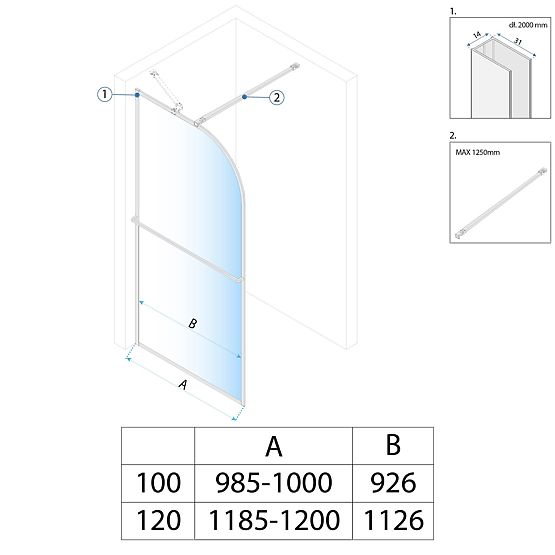 Sprchová stěna Rea Sky Brush Gold 120