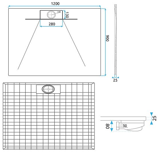 Sprchová vanička Bazalt Long Black 90x120
