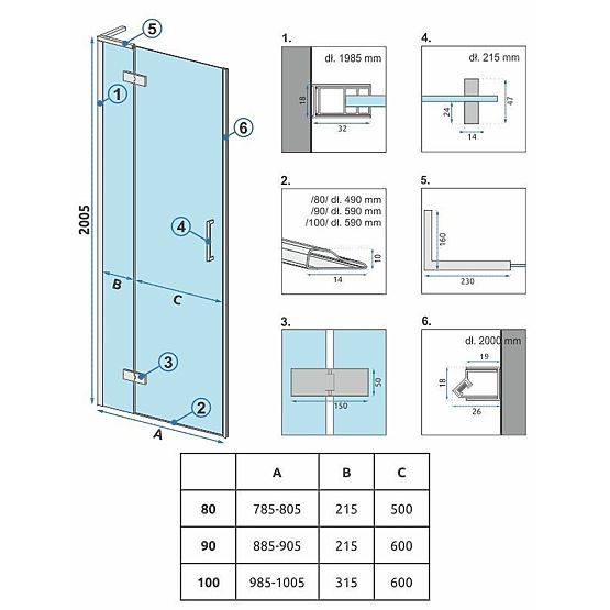 Sprchové dveře Rea Hugo 90 Měděné Kartáčované