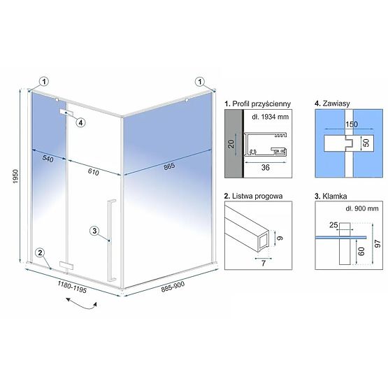 Sprchový kout Rea Fargo 120x90 Gold
