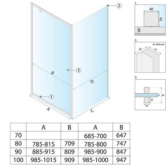 Sprchový kout Rea Primo Swing 90x70 Chrom