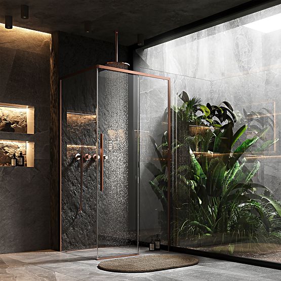 Sprchový kout SOLAR Kartáčovaná Měď 90x90