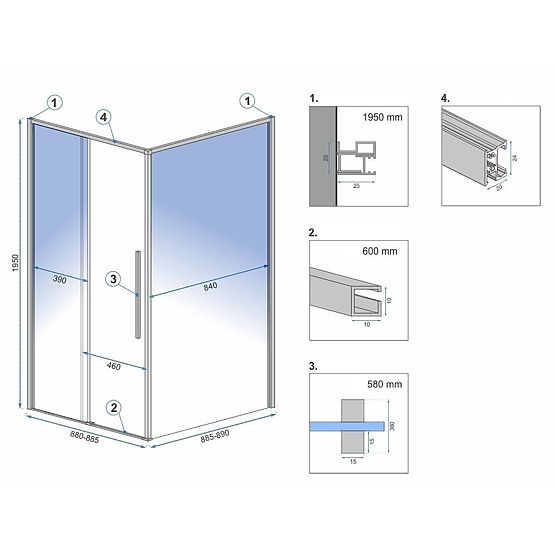 Sprchový kout SOLAR Kartáčovaná Měď 90x90