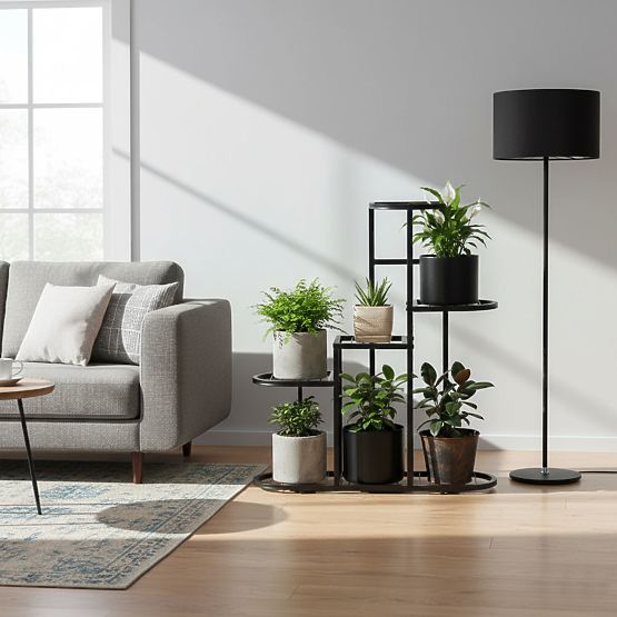 Stojan na květiny, 5 úrovní, černý, ModernHome