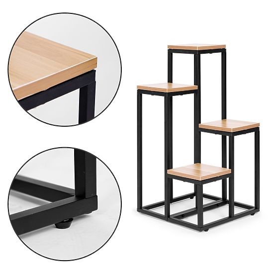 Regál na květiny, dekorace, 4 police - světlý ořech