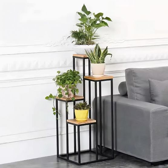 Regál na květiny, dekorace, 4 police - světlý ořech