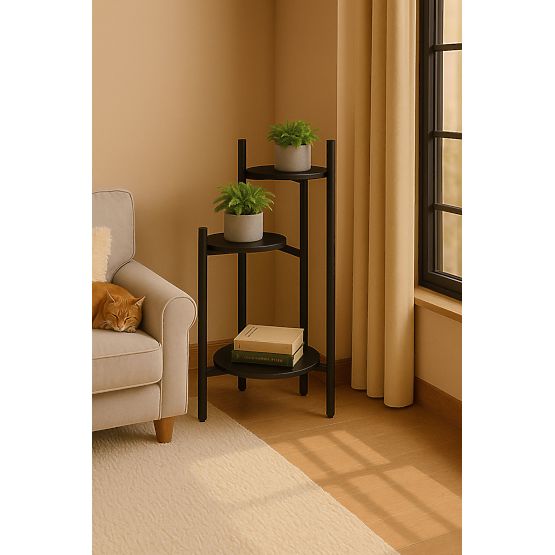 Stojan na květiny, stojan na květiny, dekorace, 3 úrovně, černý, ModernHome