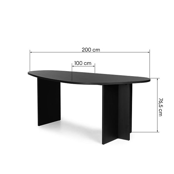 Stůl s nepravidelnou deskou Zeva 200 cm, černý se strukturou dřeva