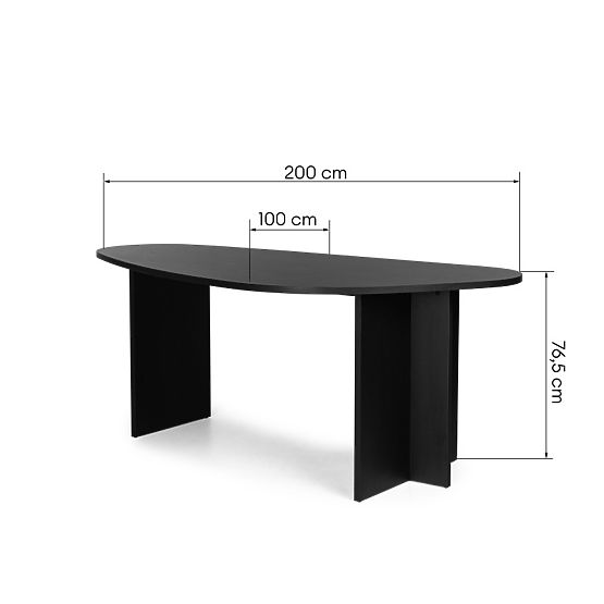 Stůl s nepravidelnou deskou Zeva 200 cm, černý se strukturou dřeva
